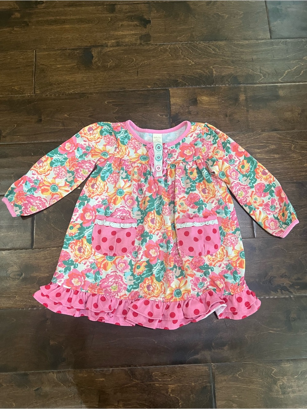 Matilda Jane Pink Floral Ruffle Dress with Green Accents